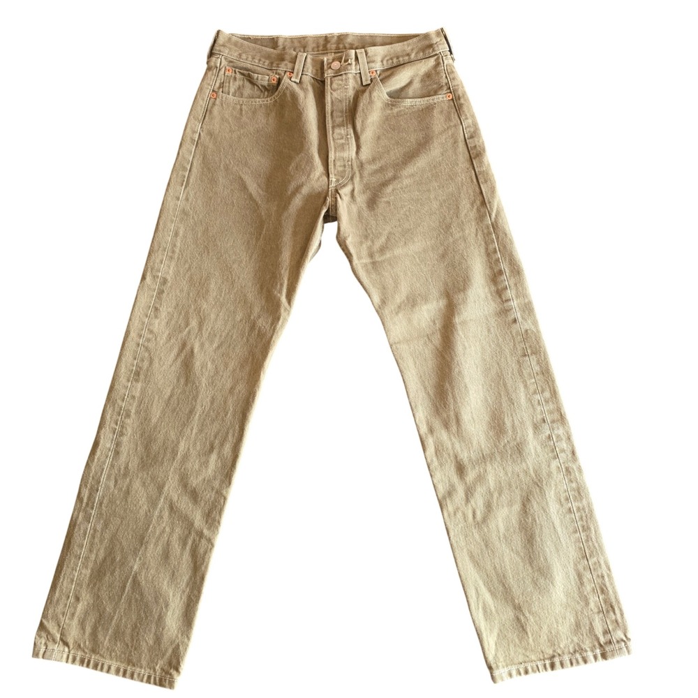 Levis 501 Original Straight Fit Jeans Mens 34x32 Khaki Tan Cotton Denim 501-0574